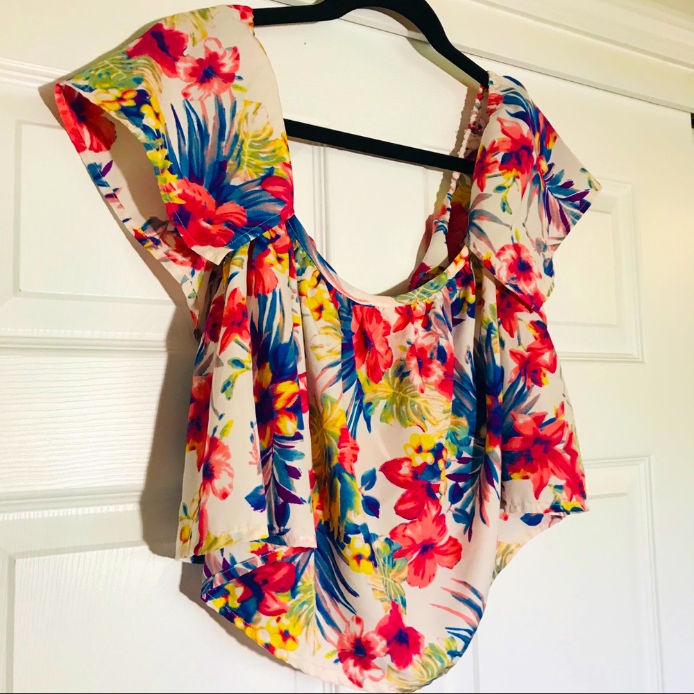 Floral Off The Shoulder Flowy Crop Top
